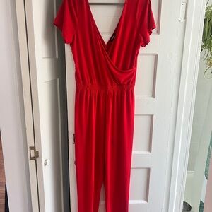 Express Vibrant Red V-Neck Jumpsuit